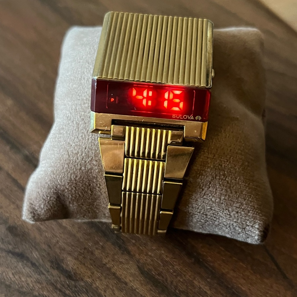 2019 Bulova Computron LED Digital Watch – Gold Tone –